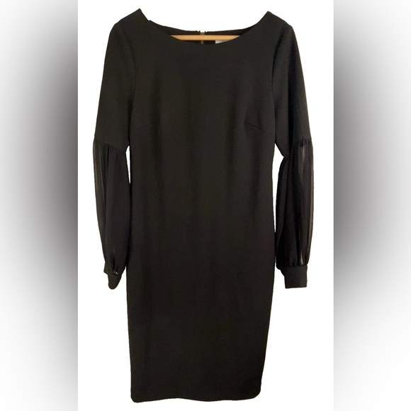 Calvin Klein  Womens Size 10 Long Sleeve Sheath Dress  Black Gold Zip Sheer Slvs - Picture 1 of 12